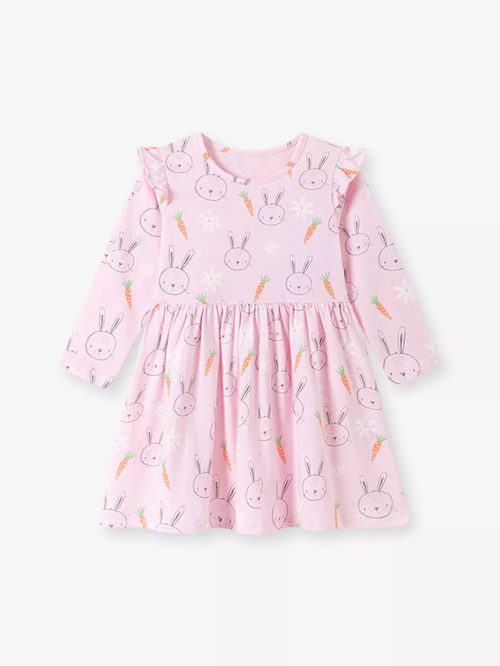 Children's Bunny and Carrot Print Ruffle Sleeve A-Line Dress, image 2