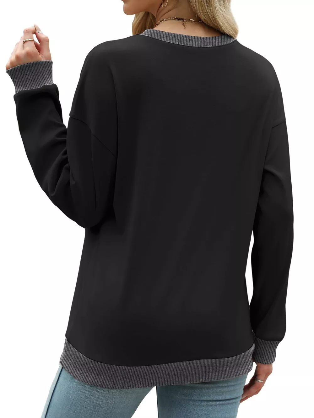 Contrast Trim Crew Neck Casual Sweatshirt, image 16