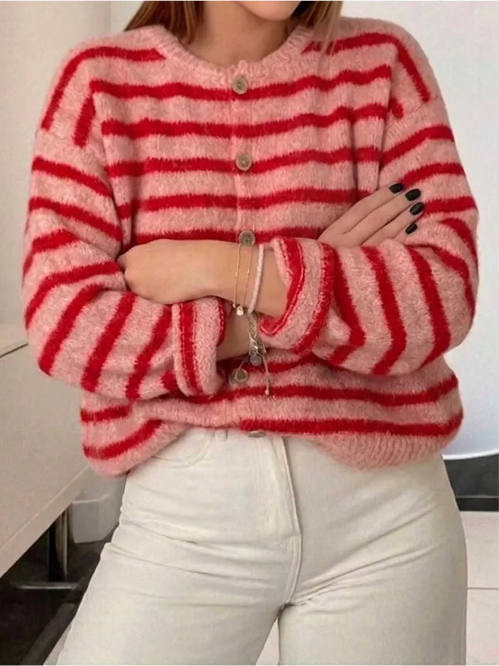Striped Button-Down Cardigan, image 5