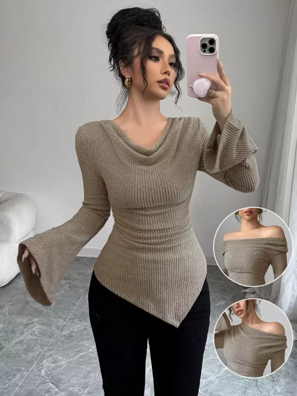 Cowl Neck Flare Sleeve Top, image 8