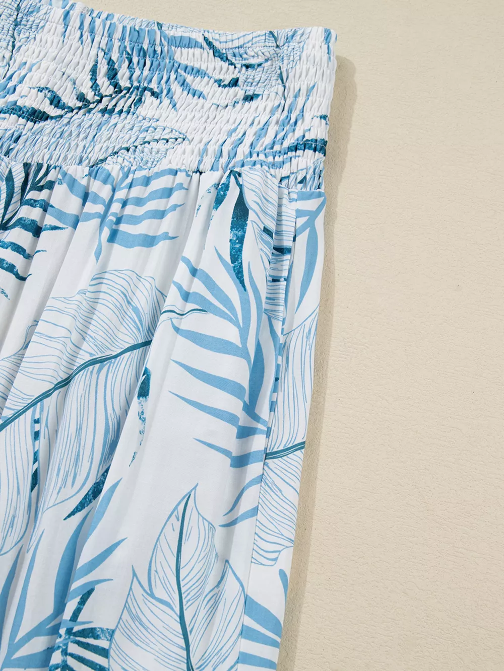 Tropical Print Shirred Waistband Wide Leg Pants, image 12
