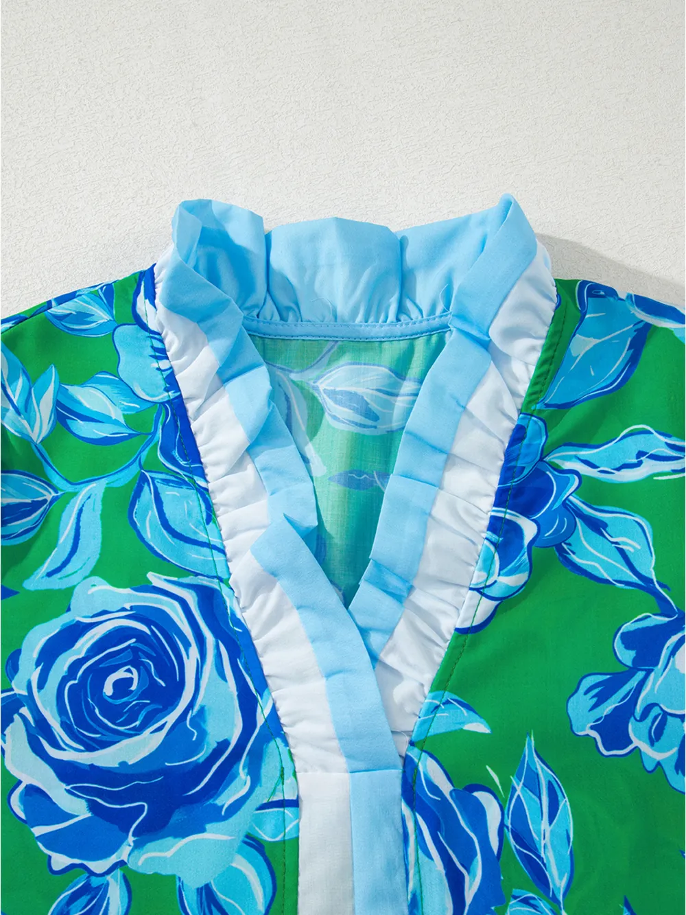 Floral Frilled V Neck Short Sleeve Blouse, image 12