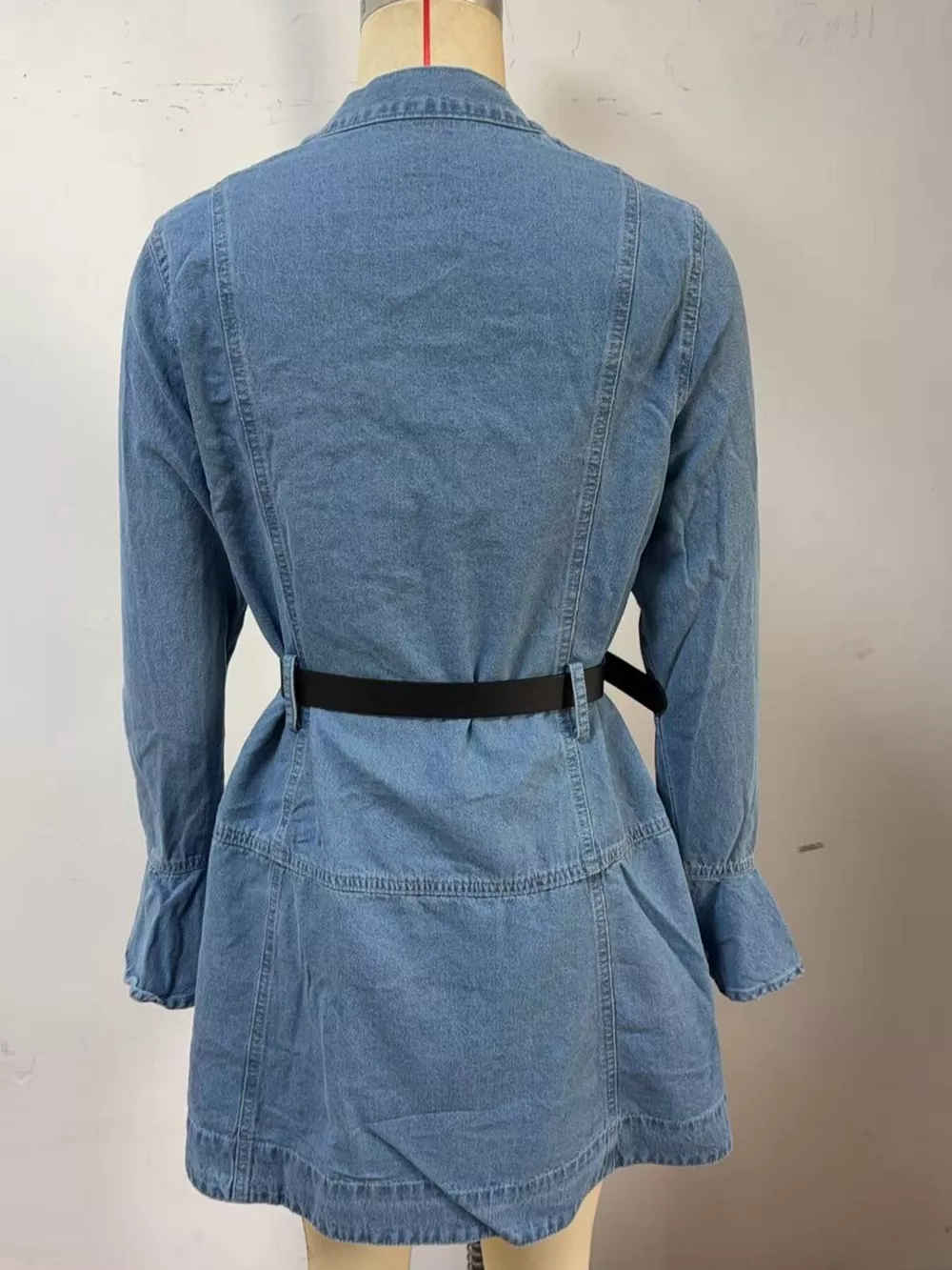 Button Front Flounce Sleeve Denim Dress, image 6