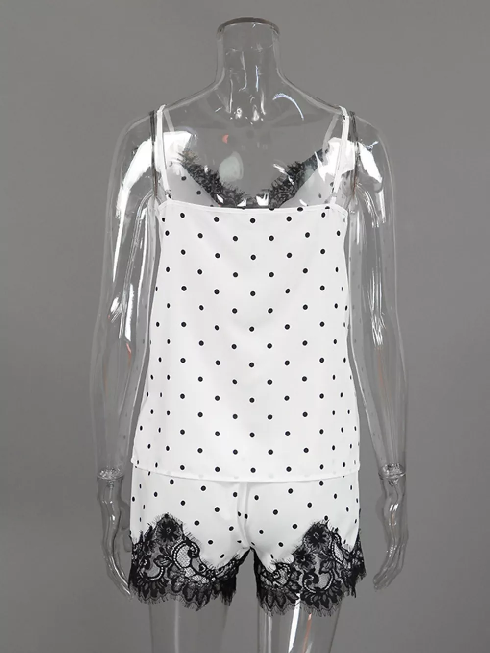 Polka Dot Lace Trim Cami & Cardigan and Shorts Set, image 8