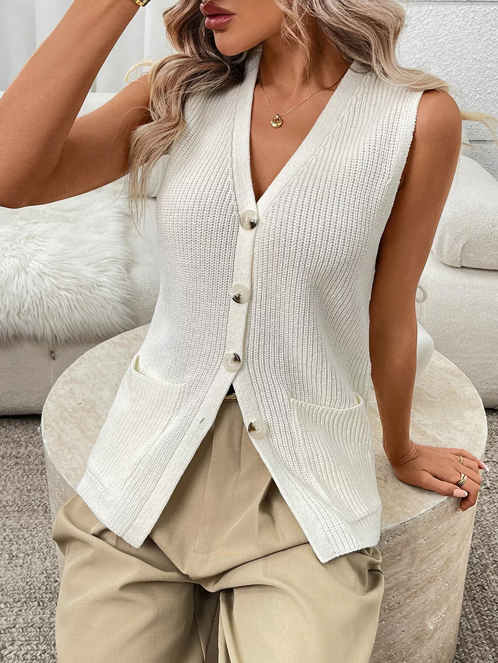Button-Down Knit Sweater Vest, image 3