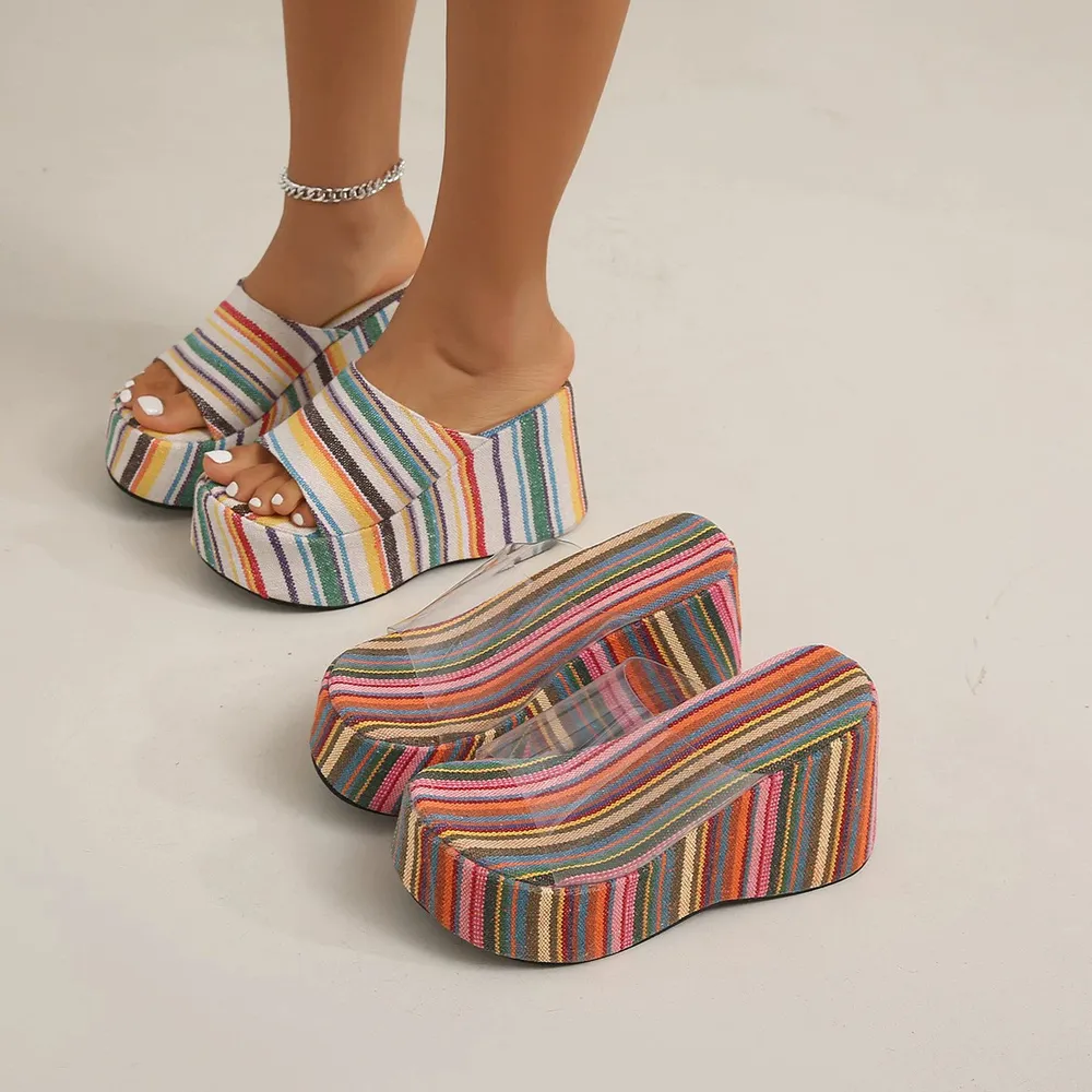 Striped Platform Wedge Sandals, image 2