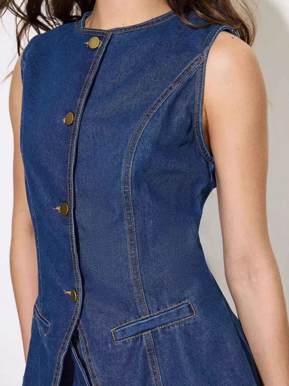 Button Up Sleeveless Denim Top, image 6