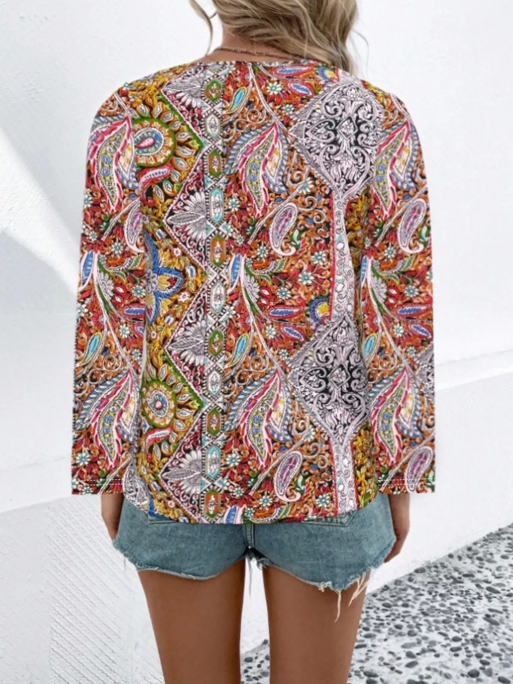 Paisley Print V-Neck Long Sleeve Blouse, image 14