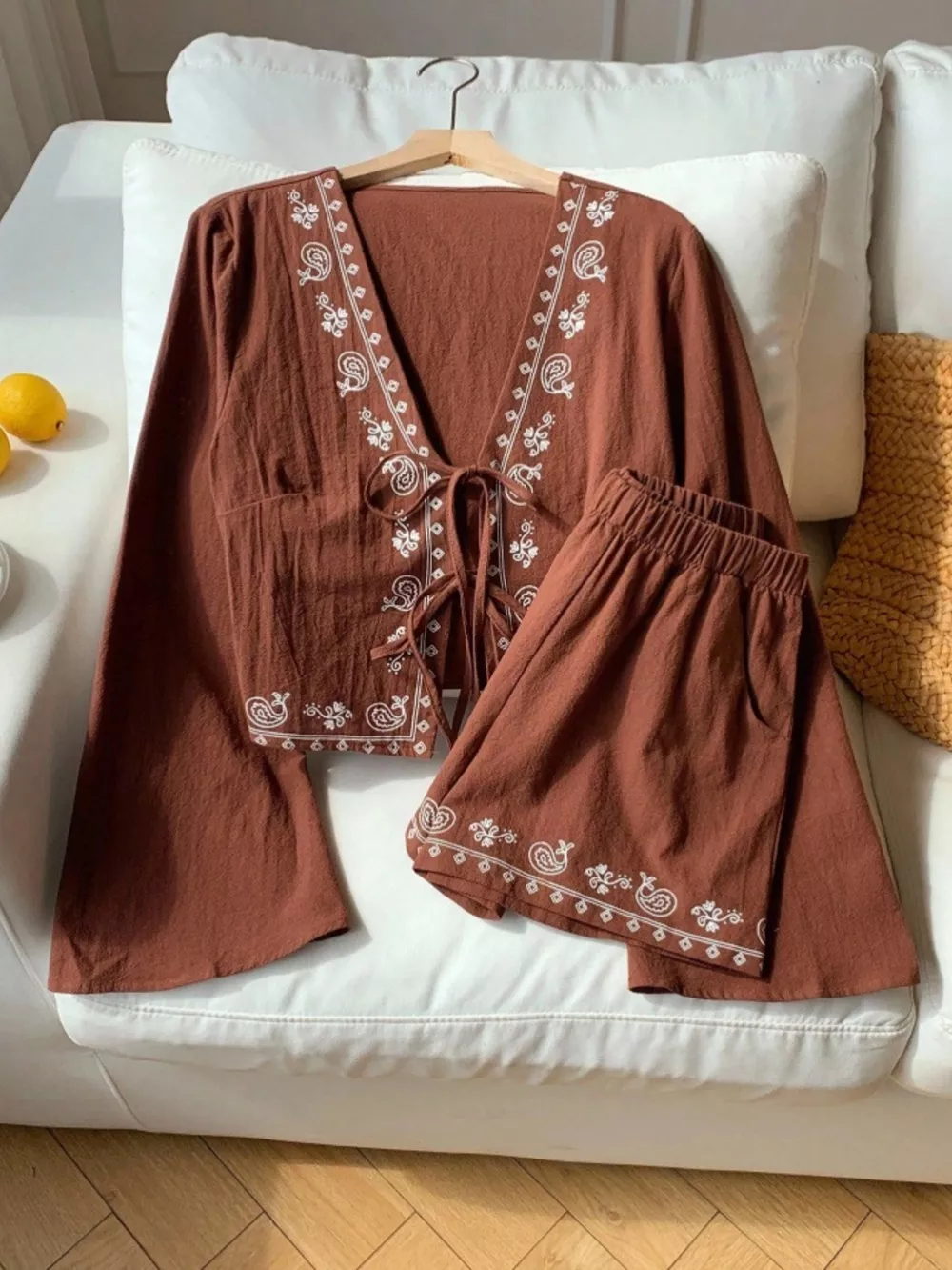 Embroidered Tie-Front Top & Shorts Set, image 7