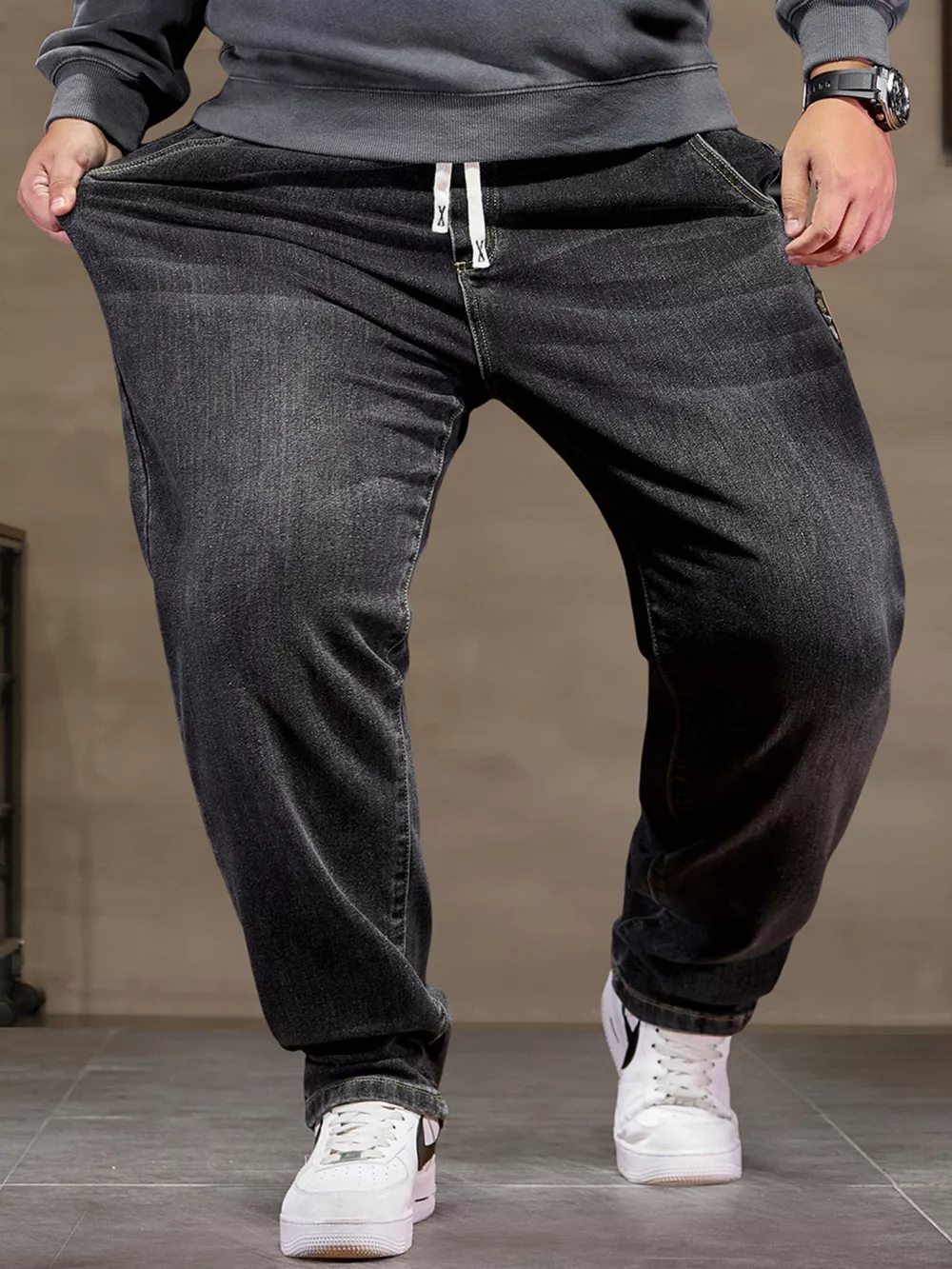 Men's Plus Size Relaxed Fit Drawstring Waist Jeans, image 3