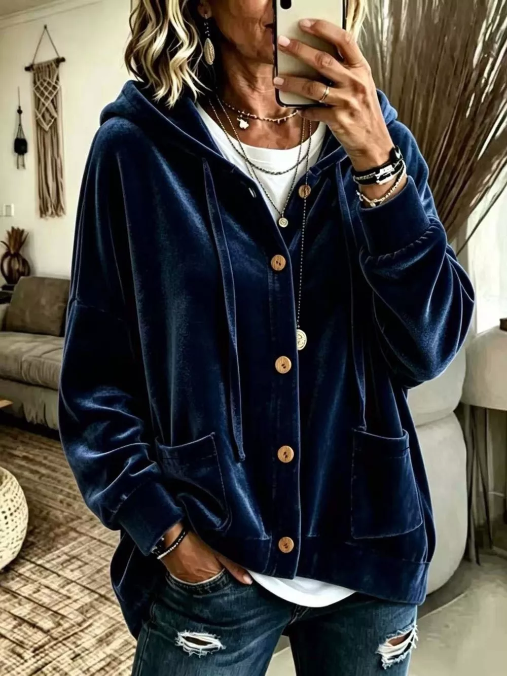 Full Size Casual Button-Down Hooded Outerwear Plus Size, image 3