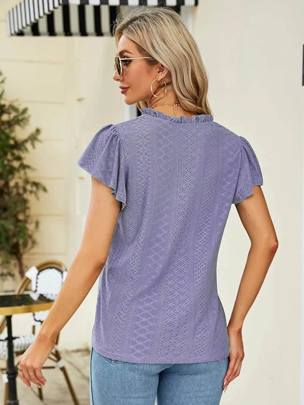 Eyelet Notched Short Sleeve T-Shirt, image 11