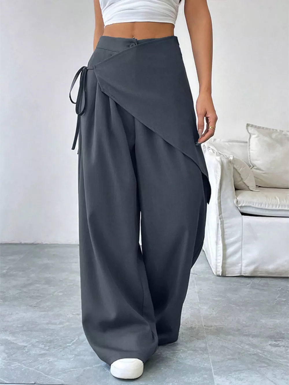 Asymmetrical Wrap Wide-Leg Pants, image 2