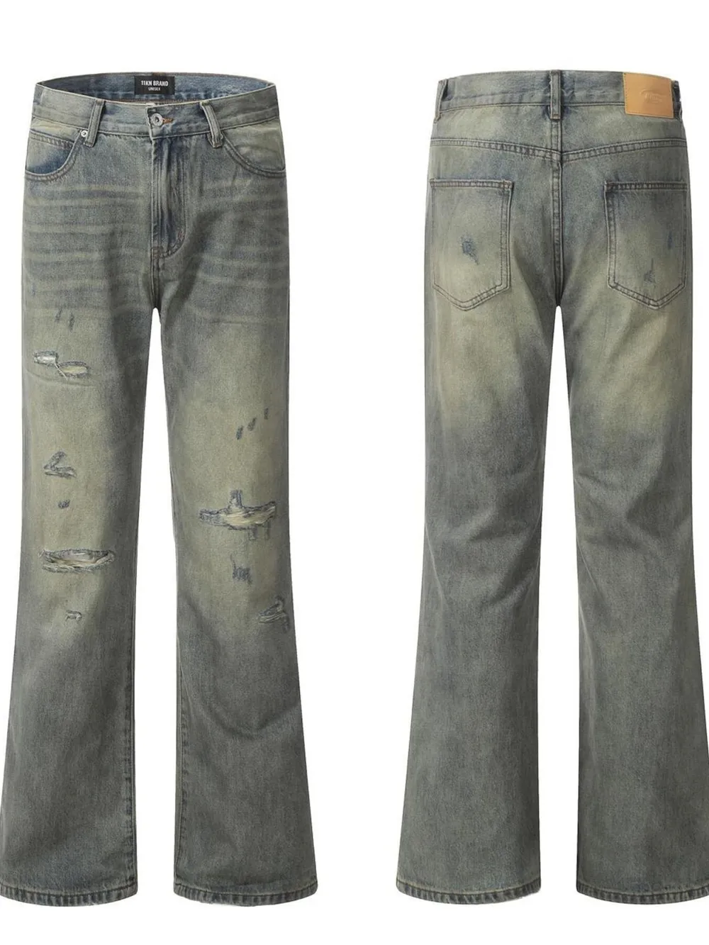 Men's Distressed Slim Bootcut Washed Jeans, image 4
