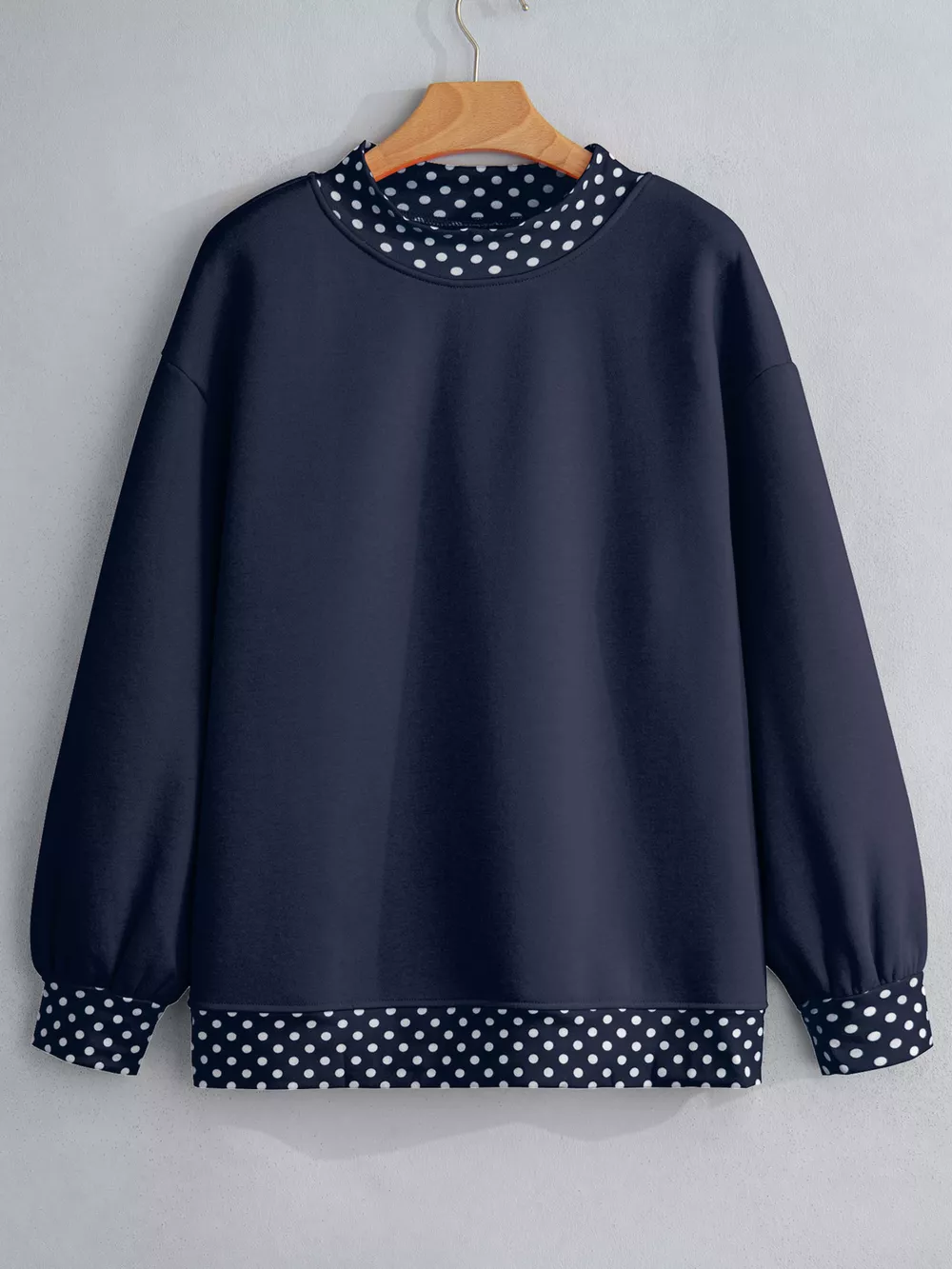 Polka Dot Trim Contrast Crew Neck Sweatshirt, image 2