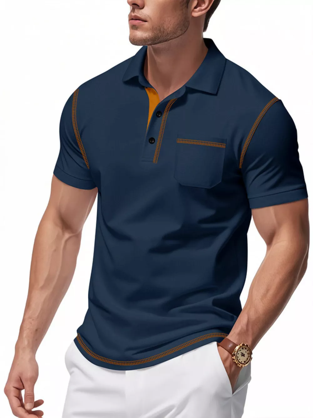Men's Full Size Button Detail Short Sleeve Polo Plus Size, image 8