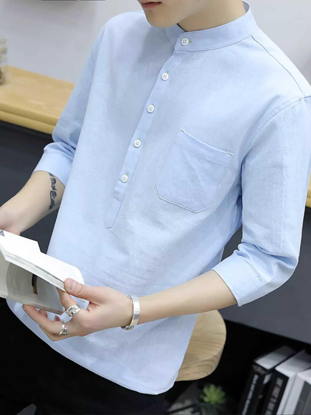 Men's Plus Size Button Detail 3/4 Sleeve Shirt Plus Size, image 4