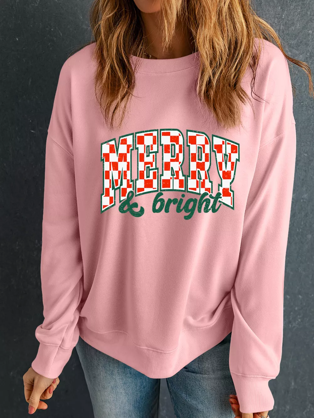 MERRY & Bright Graphic Christmas Long Sleeve Sweatshirt, image 3