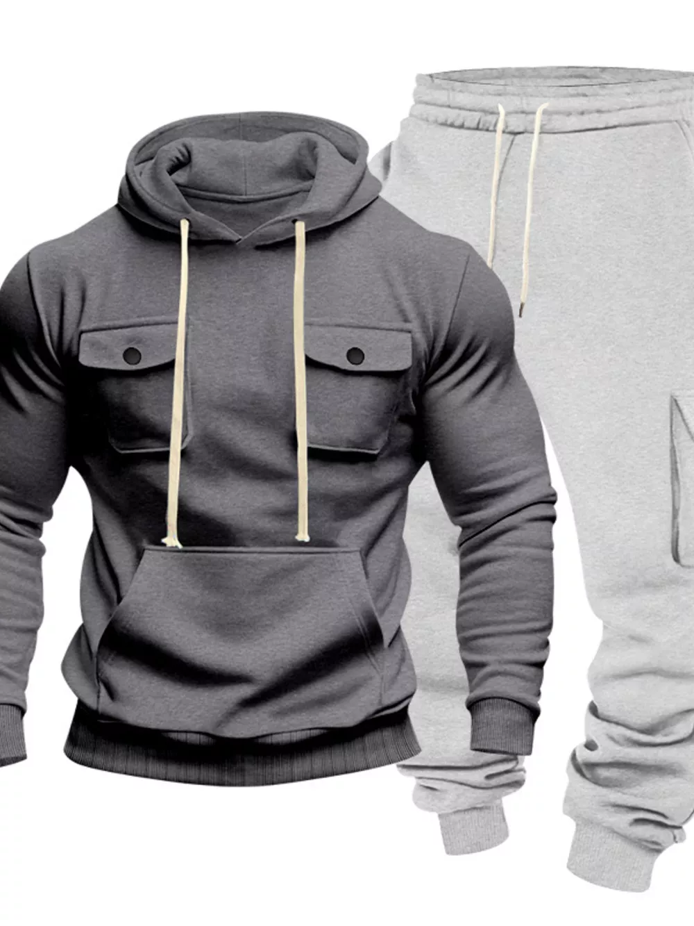 Men's Full Size Kangaroo Pocket Hoodie and Sweatpants Two-Piece Set Plus Size, image 24