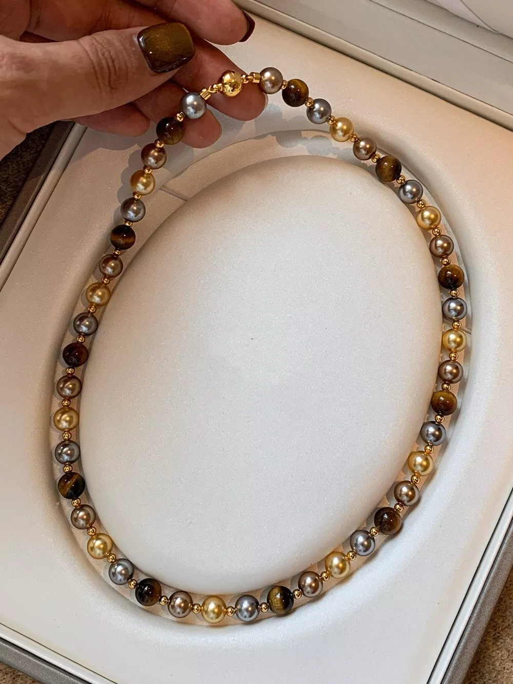 Tiger Eye & Pearl Beaded Necklace, image 3
