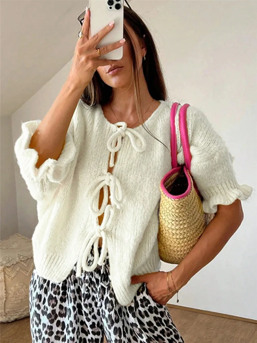 Tie-Front Cropped Cardigan, image 3
