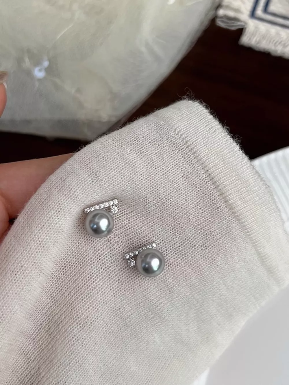 Zircon Pearl Stud Earrings, image 2