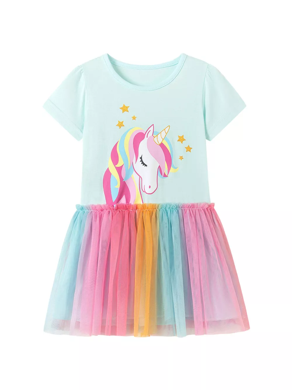 Children's Unicorn Graphic Rainbow Tulle Dress, image 2
