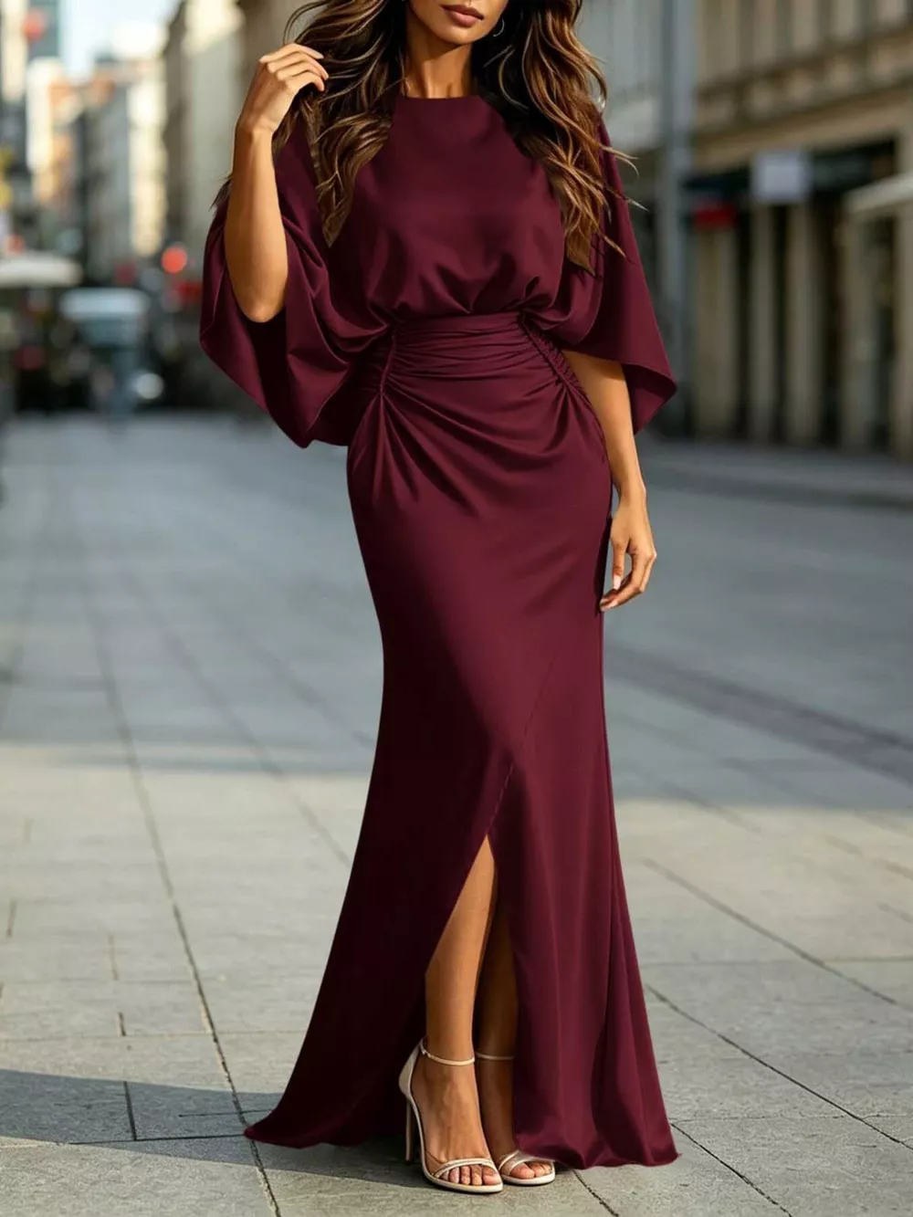 Ruched Waist Maxi Dress with Pockets, image 6