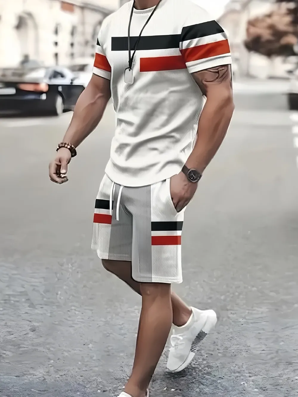 Men's Full Size Round Neck Tee and Shorts Set Plus Size