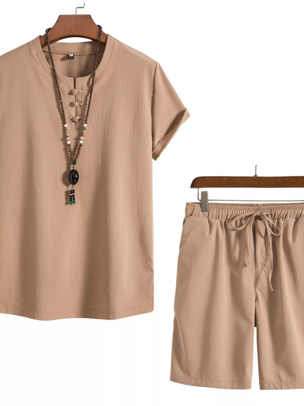 Men's Plus Size Mandarin Collar Short Sleeve Shirt and Shorts Set, image 5