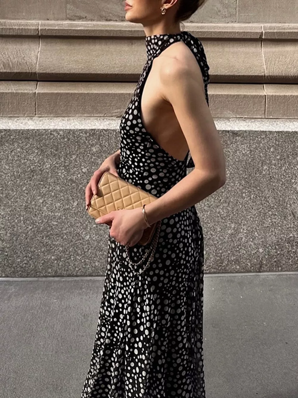 Halter Neck Polka Dot Maxi Dress, image 2