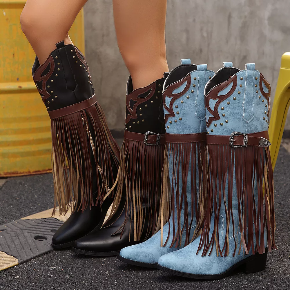Fringe Block Heel Boots, image 2