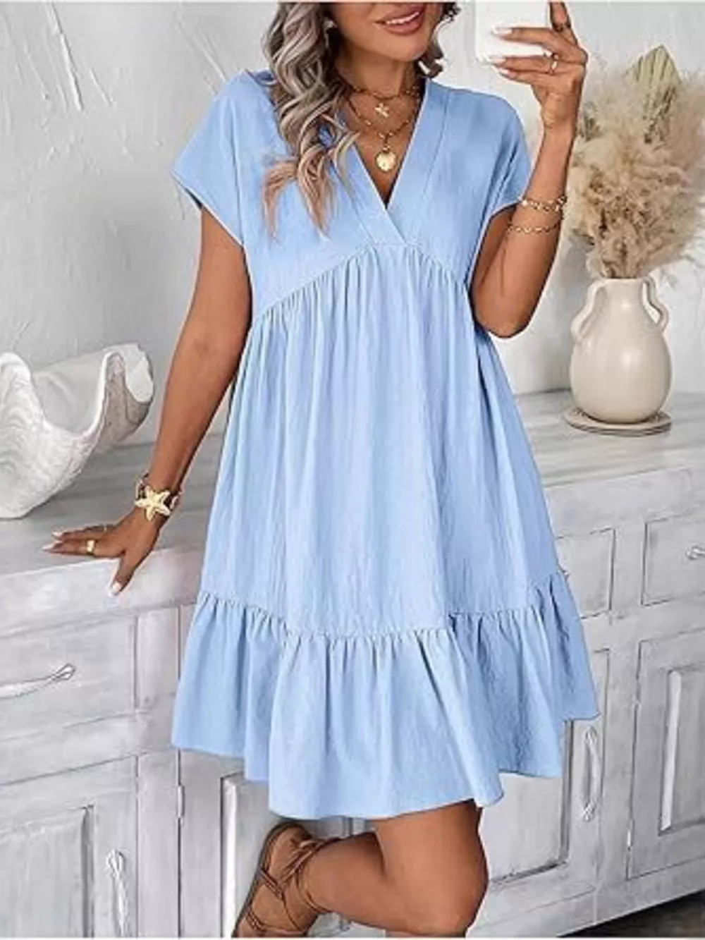 Short Sleeve Ruffle Hem Mini Dress, image 5