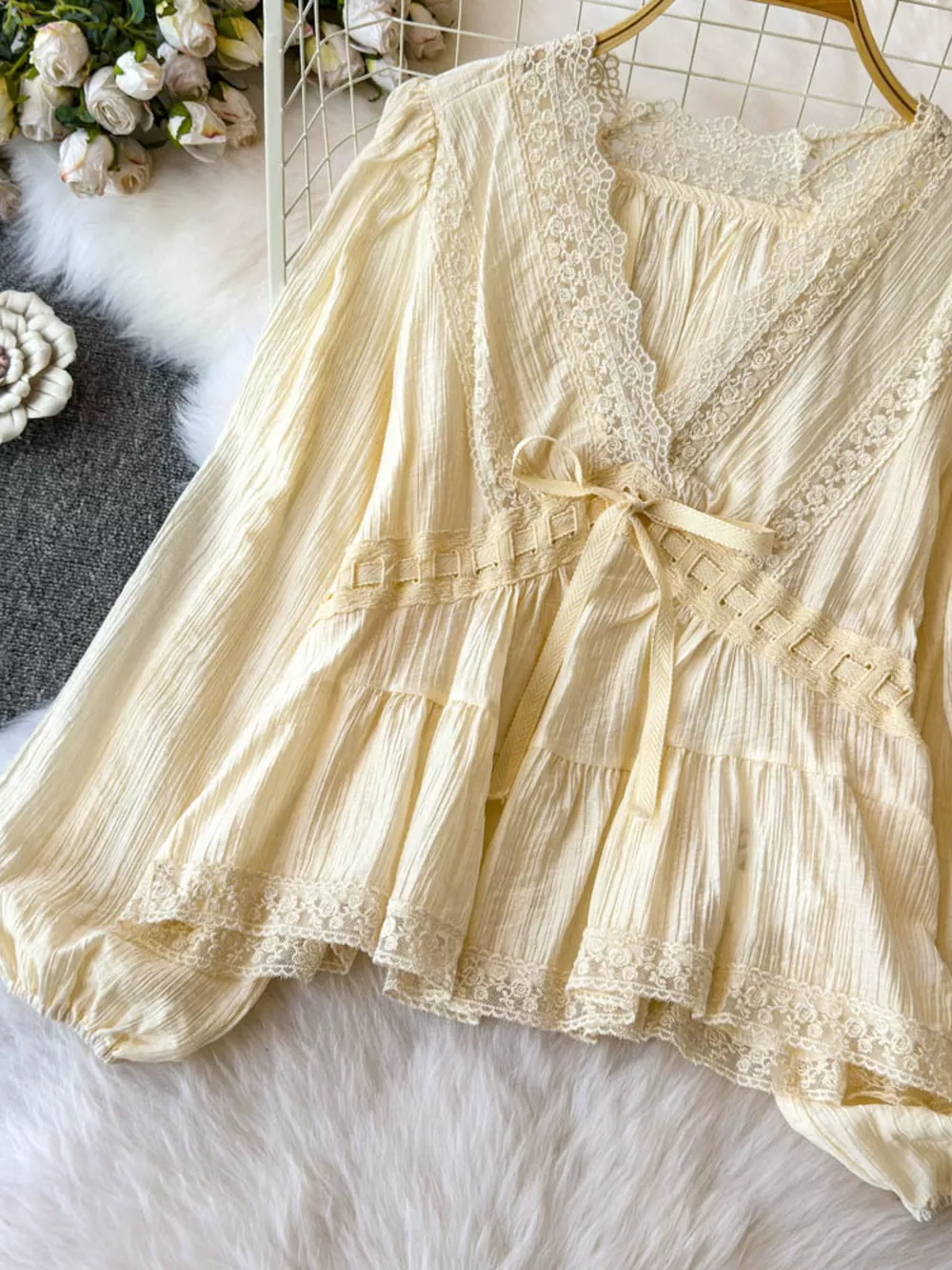 Lace Detail V-Neck Blouse, image 3