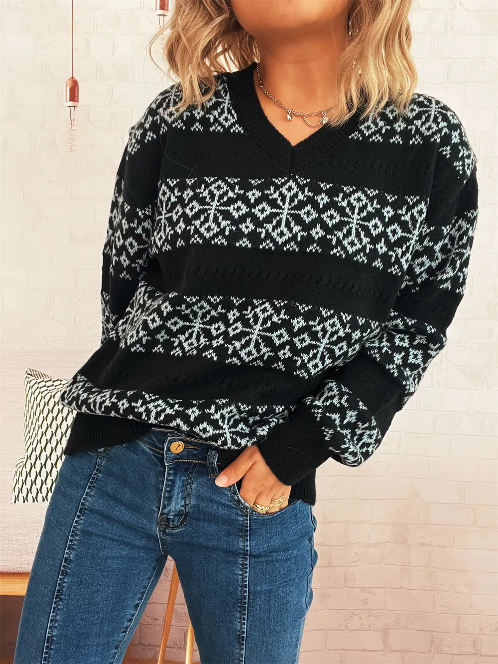 Contrast Ribbed hem Long Sleeve Sweater, image 11