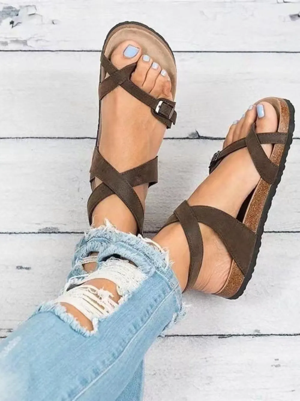 Cross-Strap Buckle Sandals, image 3