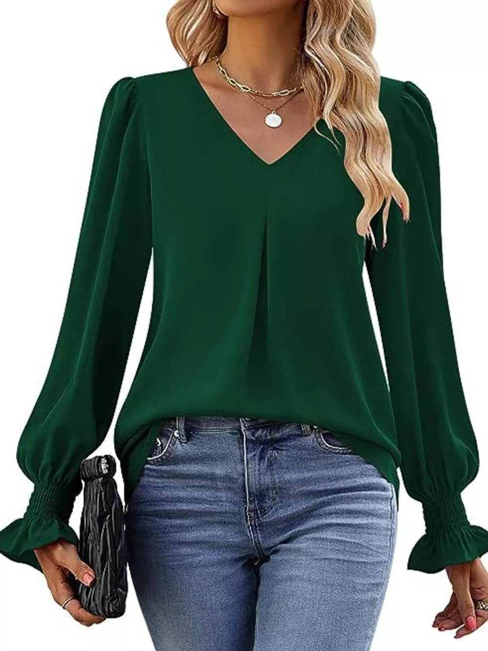V-Neck Long Sleeve Ruffle Cuff Blouse, image 22