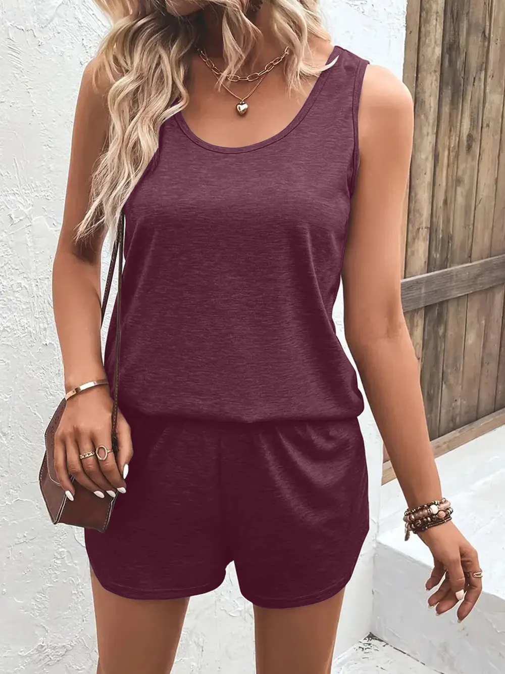 Casual Wide Strap Tank Top and Shorts Set, image 5