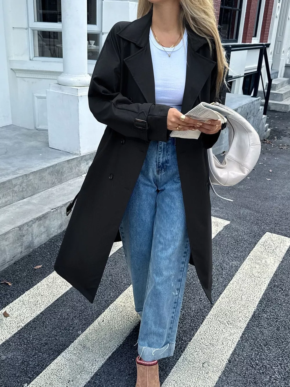 Double-Breasted Belted Trench Coat, image 6