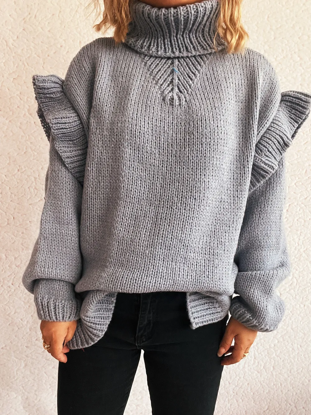 Ruffled Turtleneck Long Sleeve Sweater, image 3