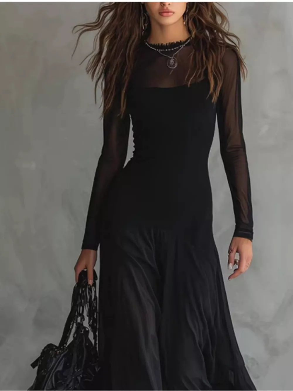 Full Size Sheer Mesh Long Sleeve Maxi Dress Plus Size, image 2