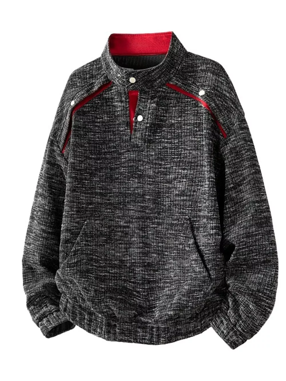 Men's Plus Size Stand Collar Textured Sweatshirt with Kangaroo Pocket, image 6