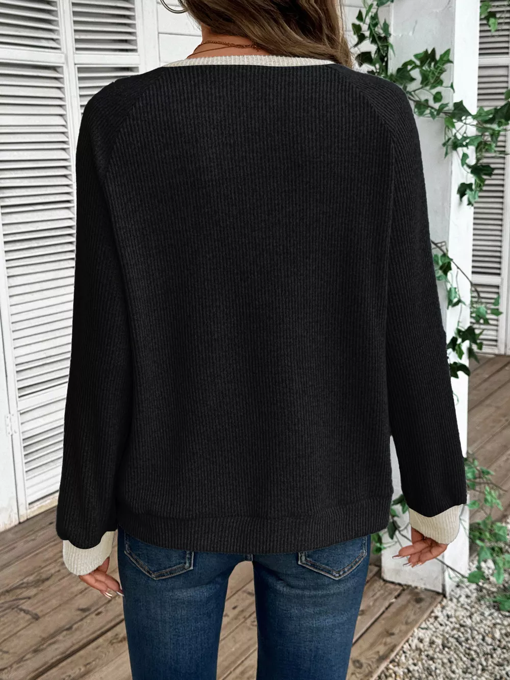 Ribbed Knit Two-Tone Top, image 6