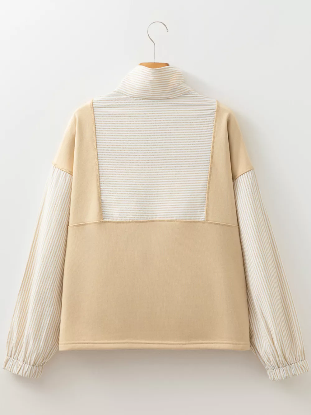 Quarter Zip Striped Patchwork Drop Shoulder Loose Long Sleeve Top, image 4