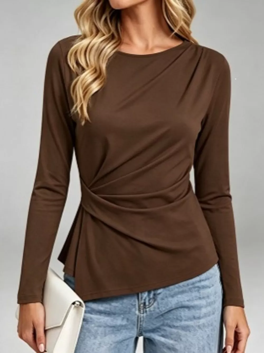 Ruched Waist Long Sleeve T-Shirt, image 11