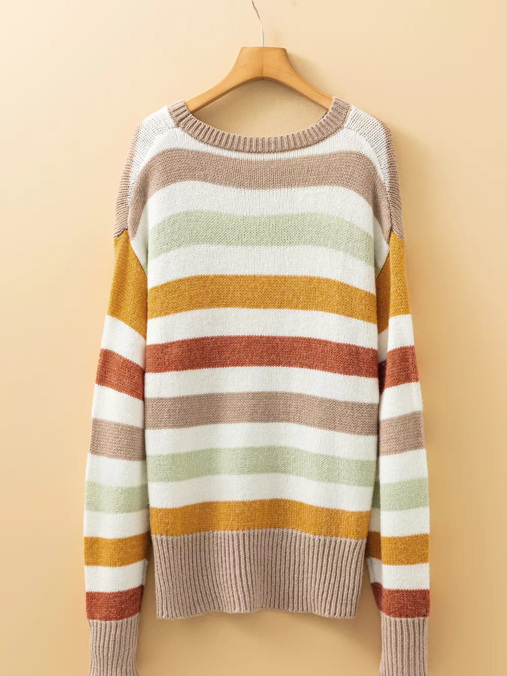 Multicolour Stripe Drop Shoulder Crew Neck Sweater, image 5