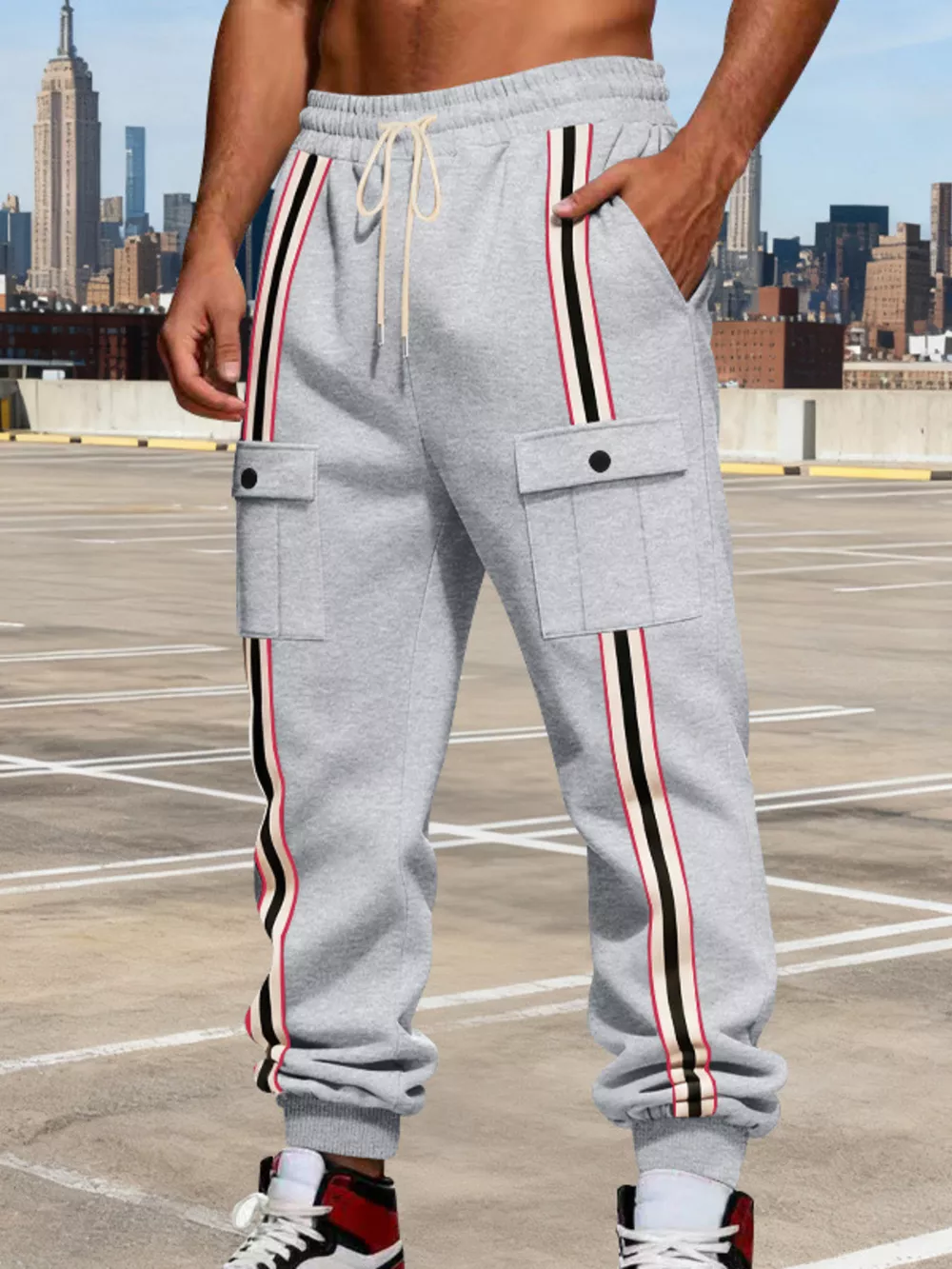 Men's Full Size Casual Striped Cargo Joggers Plus Size, image 19