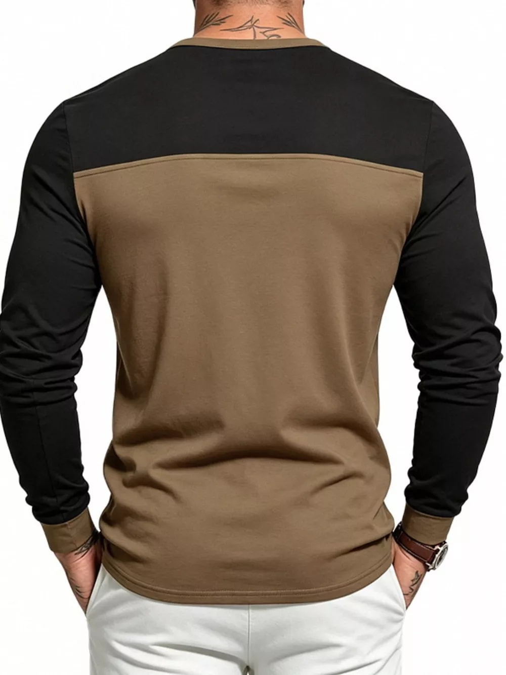 Men's Full Size Color-Block Long Sleeve Henley T-Shirt Plus Size, image 5