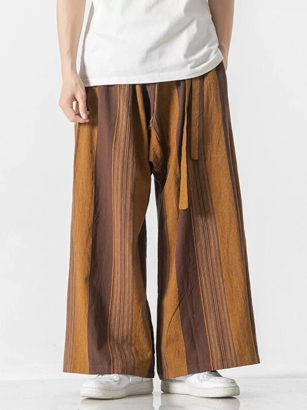 Men's Plus Size Striped Wide Leg Casual Pants, image 3