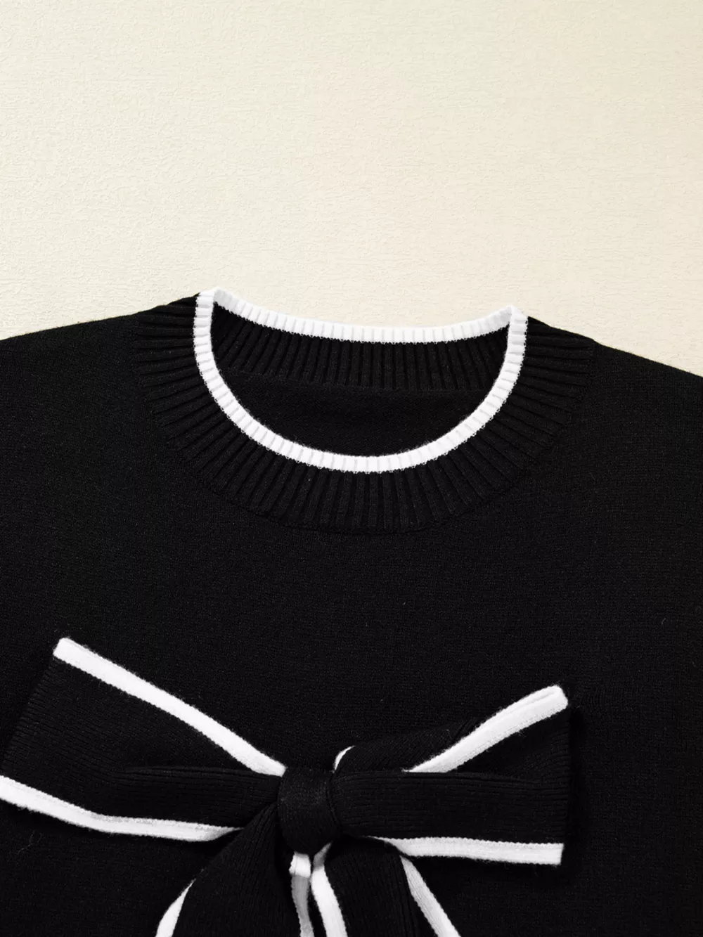 Contrast Trim Bow Accent Holiday Cropped Sweater, image 9